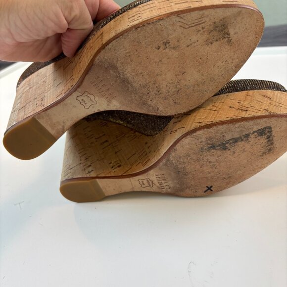 Stuart Weitzman Anna Corkswoon Glitter Wedge Heel Peep Toe Pumps Size 9 - Picture 6 of 9